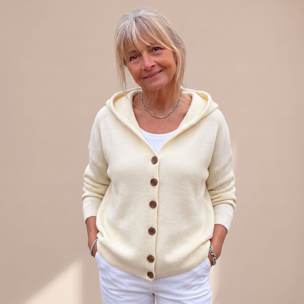 Aria | Women's Hooded Button-Front Knit Cardigan Relaxed Fit