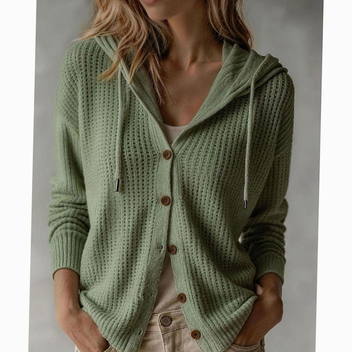 Harper | Women's Hooded Button-Front Waffle-Knit Cardigan