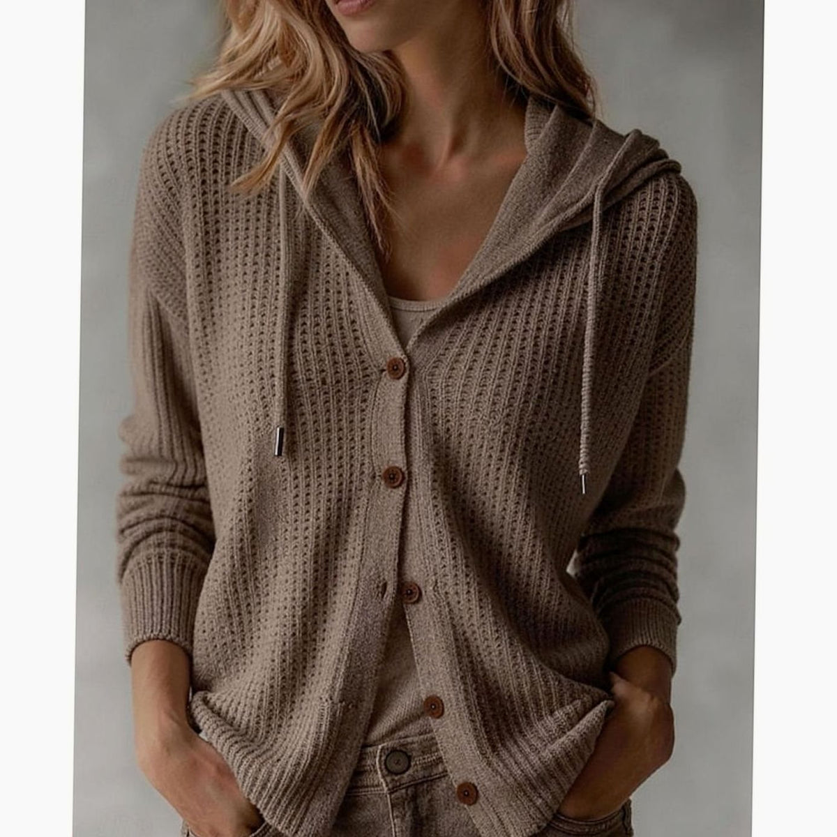 Harper | Women's Hooded Button-Front Waffle-Knit Cardigan