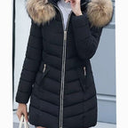 Luna | Women's Hooded Faux-Fur Trim Quilted Jacket Waist-Defining Puffer Coat