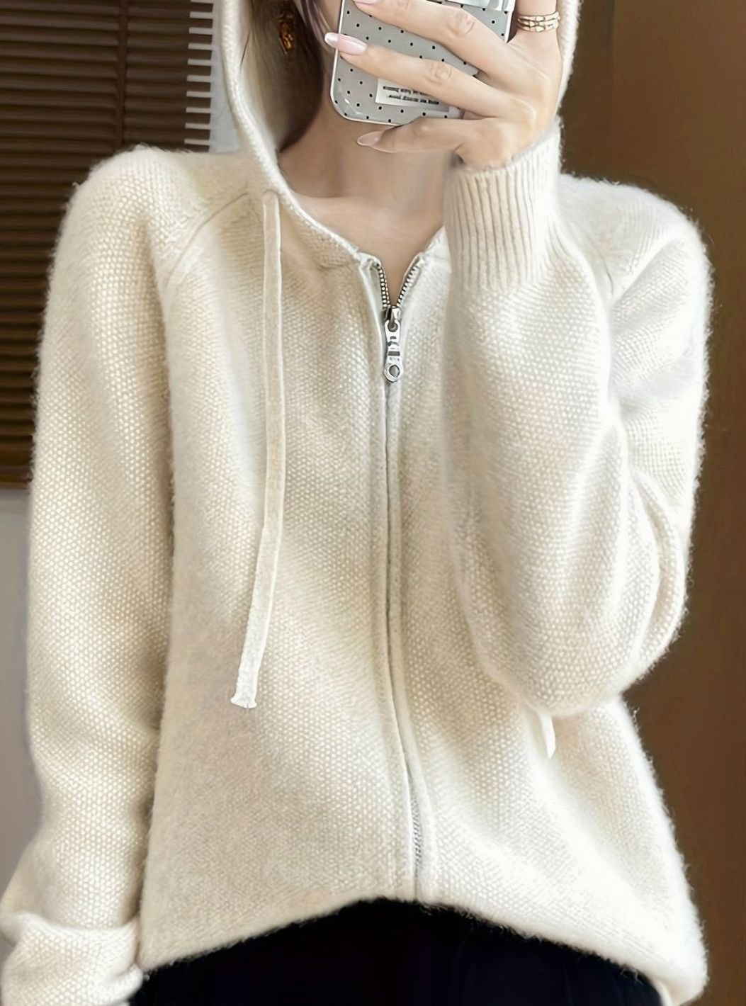Madison | Women's Hooded Full-Zip Knit Cardigan Relaxed Fit Sweater