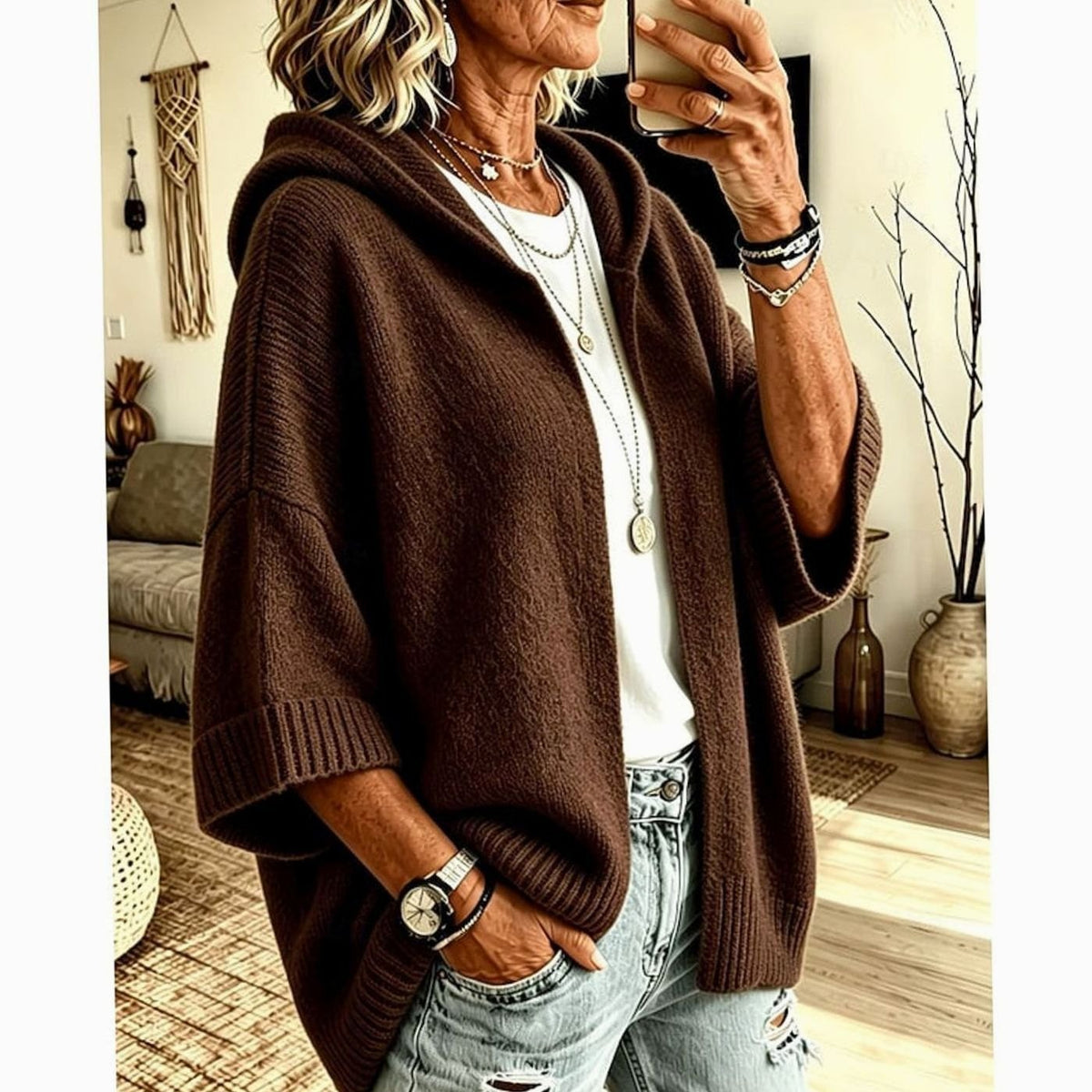 Scarlett | Women's Hooded Open-Front Relaxed-Fit Knit Cardigan