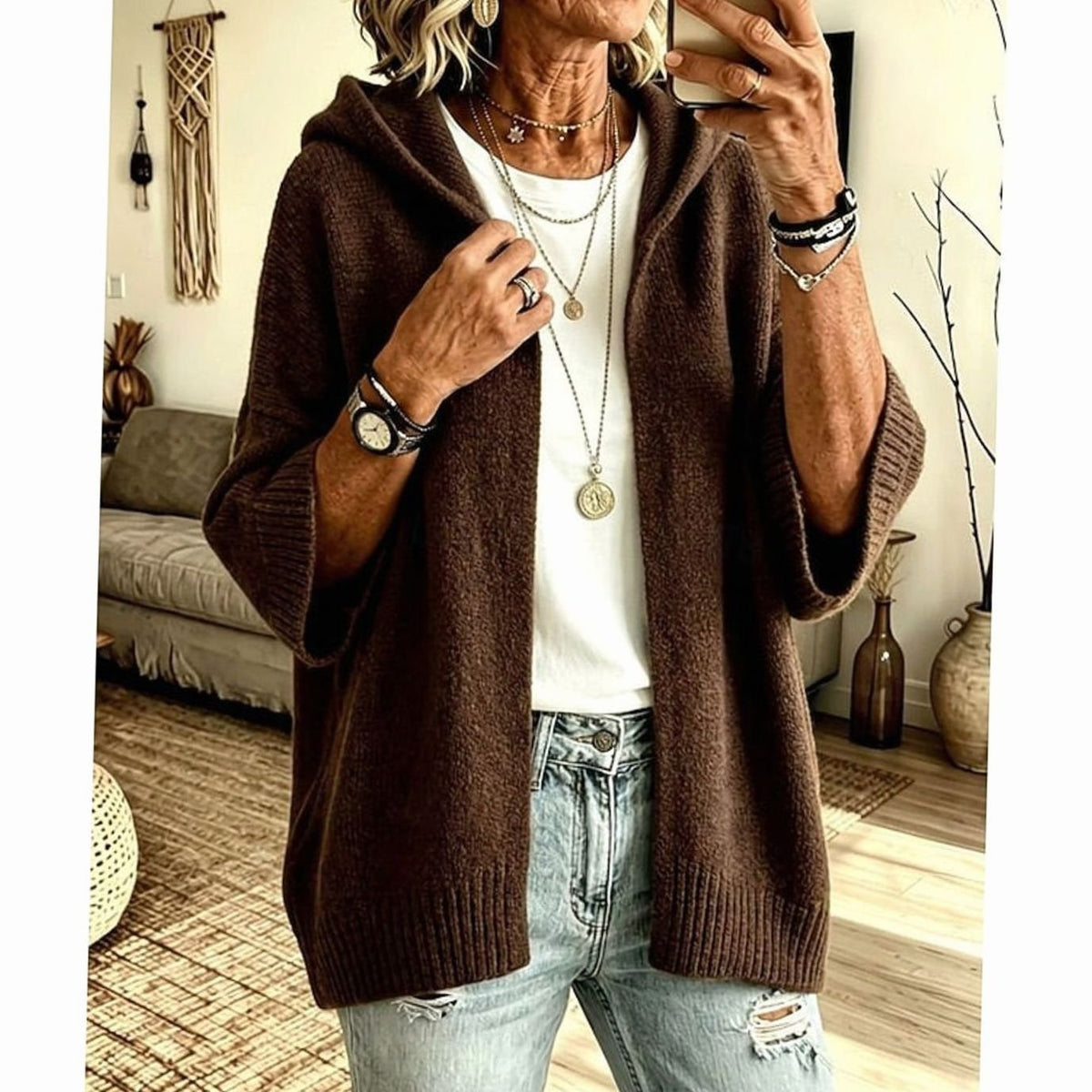 Scarlett | Women's Hooded Open-Front Relaxed-Fit Knit Cardigan
