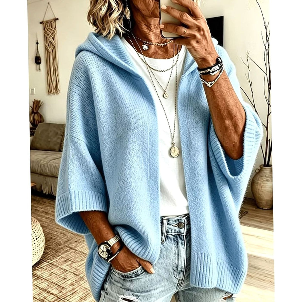 Scarlett | Women's Hooded Open-Front Relaxed-Fit Knit Cardigan