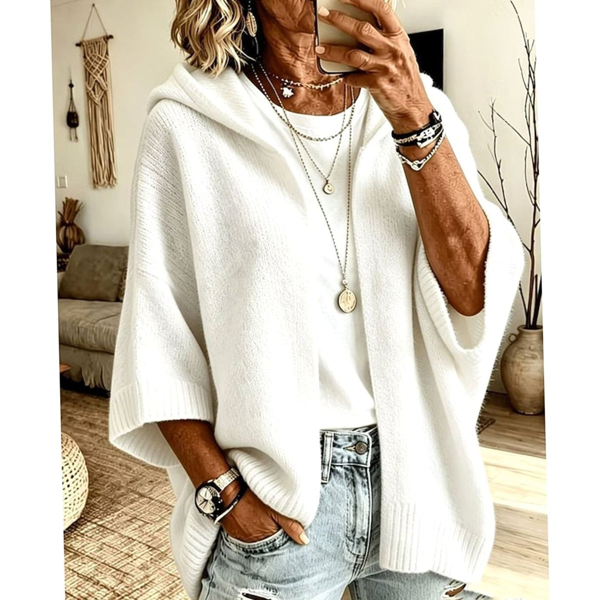 Scarlett | Women's Hooded Open-Front Relaxed-Fit Knit Cardigan