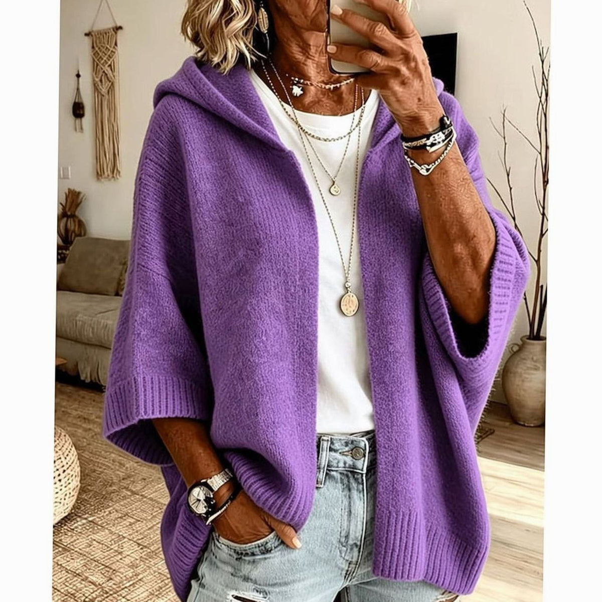 Scarlett | Women's Hooded Open-Front Relaxed-Fit Knit Cardigan