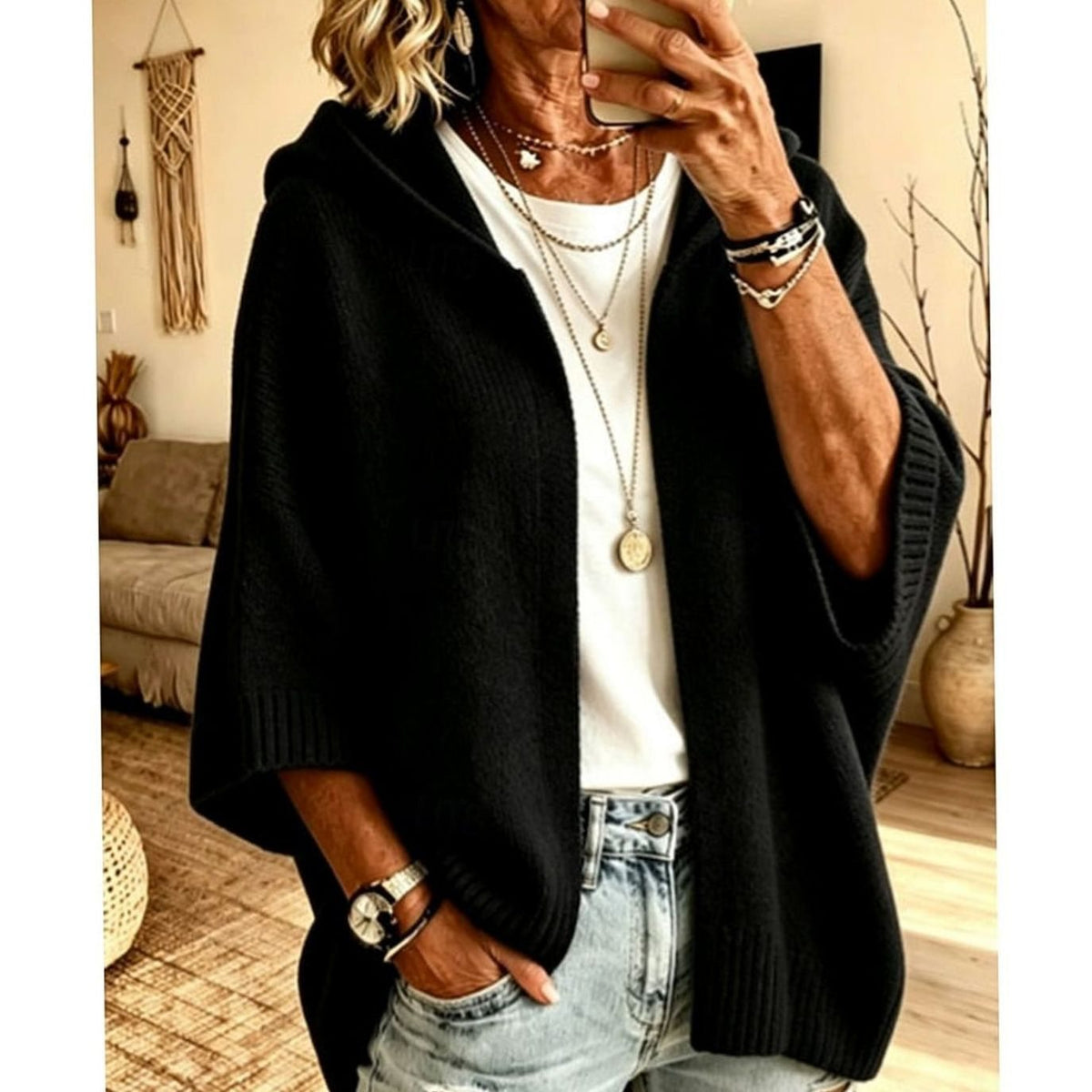 Scarlett | Women's Hooded Open-Front Relaxed-Fit Knit Cardigan