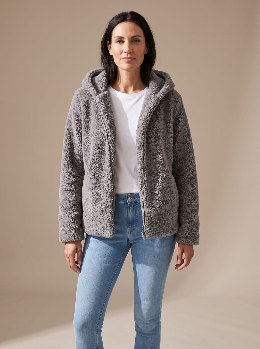 Grace | Women's Hooded Zip-Up Faux Fur Coat Teddy Fleece Jacket