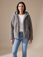 Grace | Women's Hooded Zip-Up Faux Fur Coat Teddy Fleece Jacket