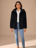 Grace | Women's Hooded Zip-Up Faux Fur Coat Teddy Fleece Jacket