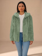 Grace | Women's Hooded Zip-Up Faux Fur Coat Teddy Fleece Jacket