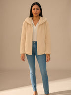 Grace | Women's Hooded Zip-Up Faux Fur Coat Teddy Fleece Jacket