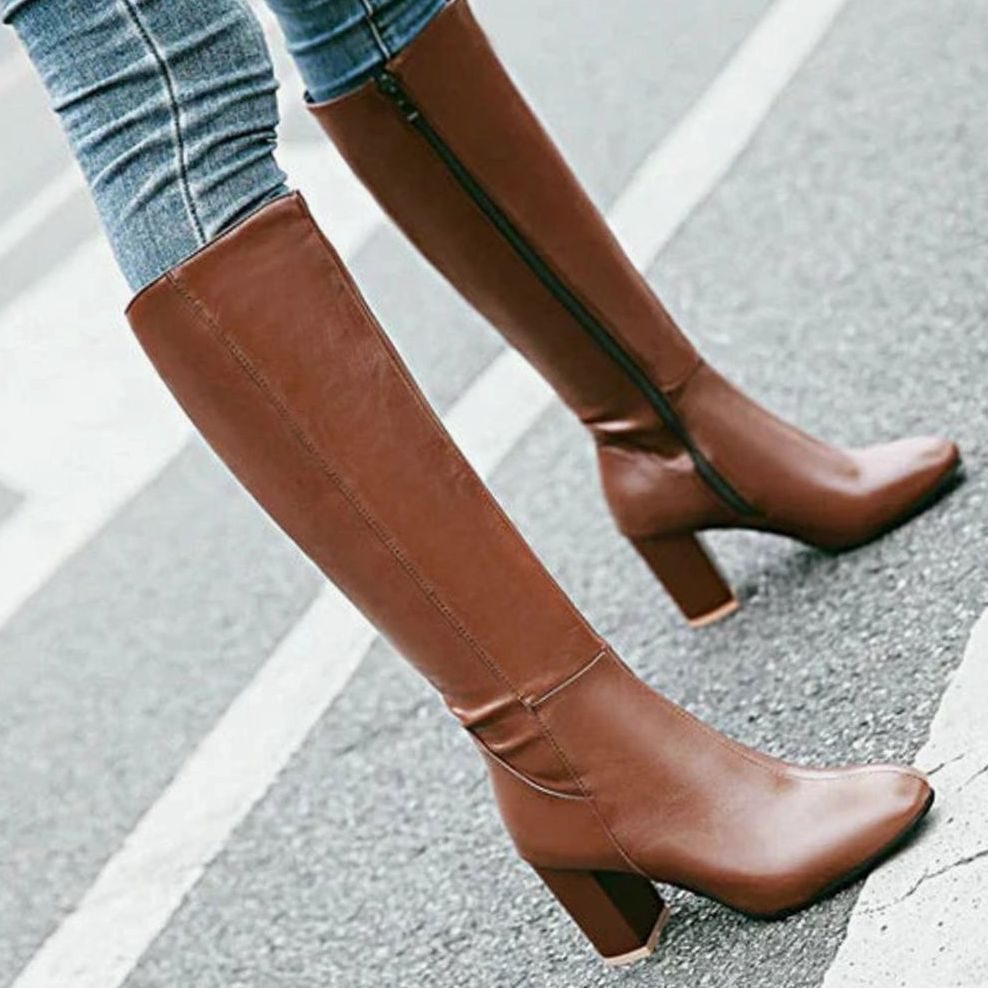 Evelyn | Women's Knee-High Block-Heel Side-Zip Heeled Boots
