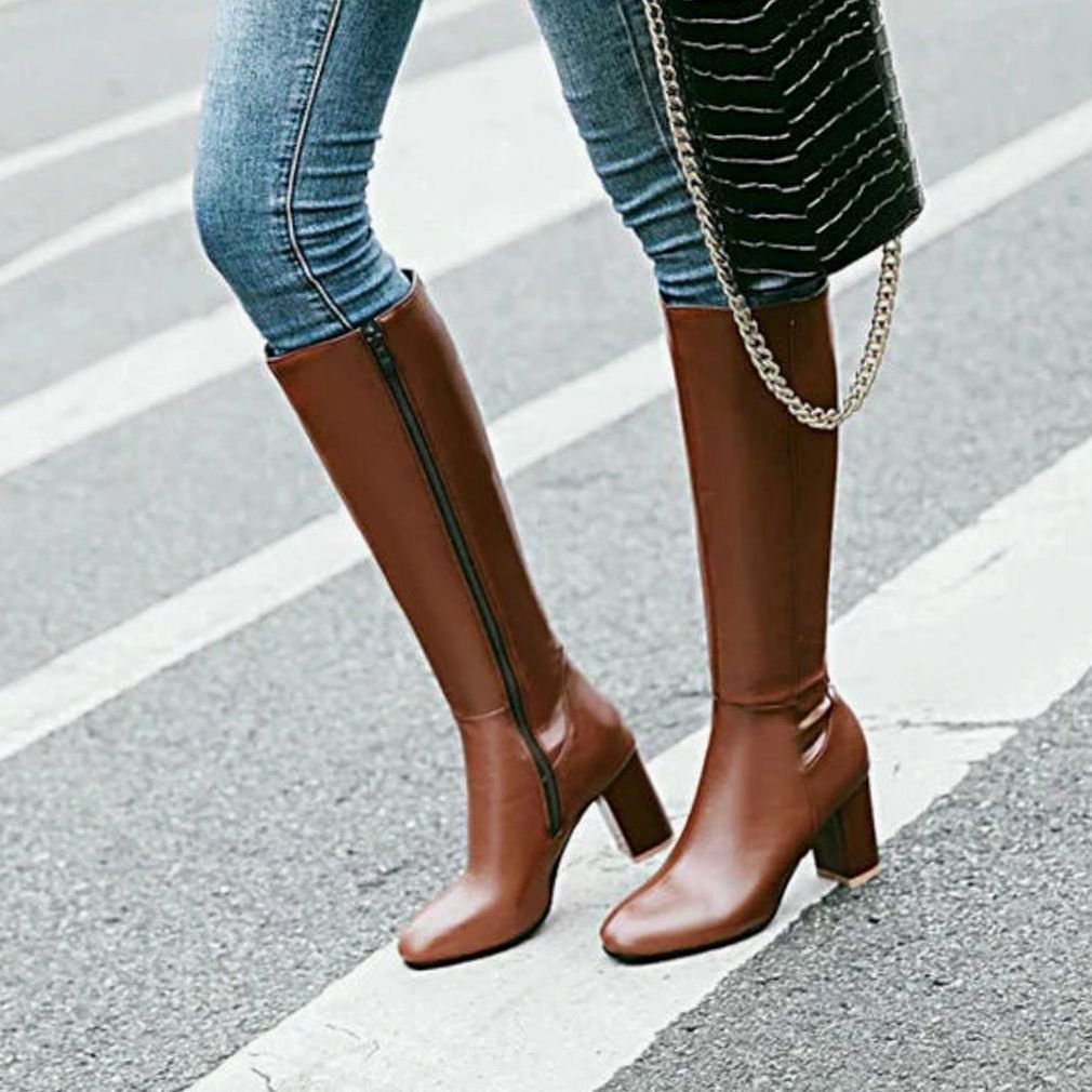 Evelyn | Women's Knee-High Block-Heel Side-Zip Heeled Boots