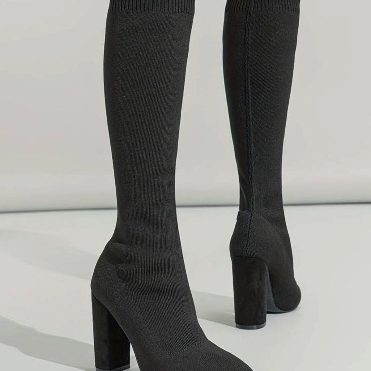 Camila | Women's Knitted Knee-High Sock Boots Block Heel Pointed Toe