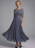 Evelyn | Women's Lace Bodice Sheer Three-Quarter Sleeve Midi Dress