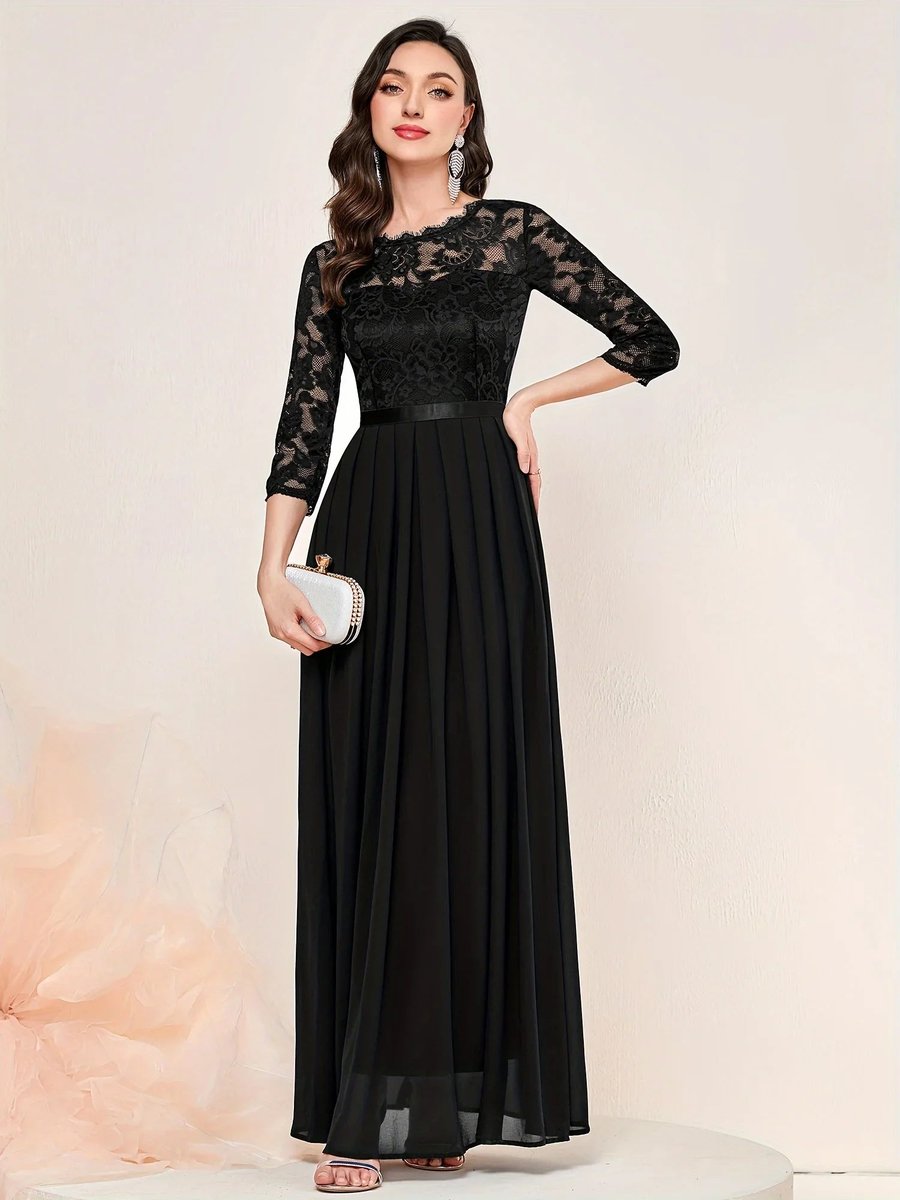 Charlotte | Women's Lace Bodice Three-Quarter Sleeve Maxi Formal Dresses