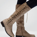 Layla | Women's Lace-Up Back Knee High Boots Low Block Heel