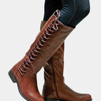 Layla | Women's Lace-Up Back Knee High Boots Low Block Heel