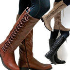 Layla | Women's Lace-Up Back Knee High Boots Low Block Heel