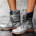 Scarlett | Women's Lace-Up Mid-Calf Combat Boots Distressed Foldover