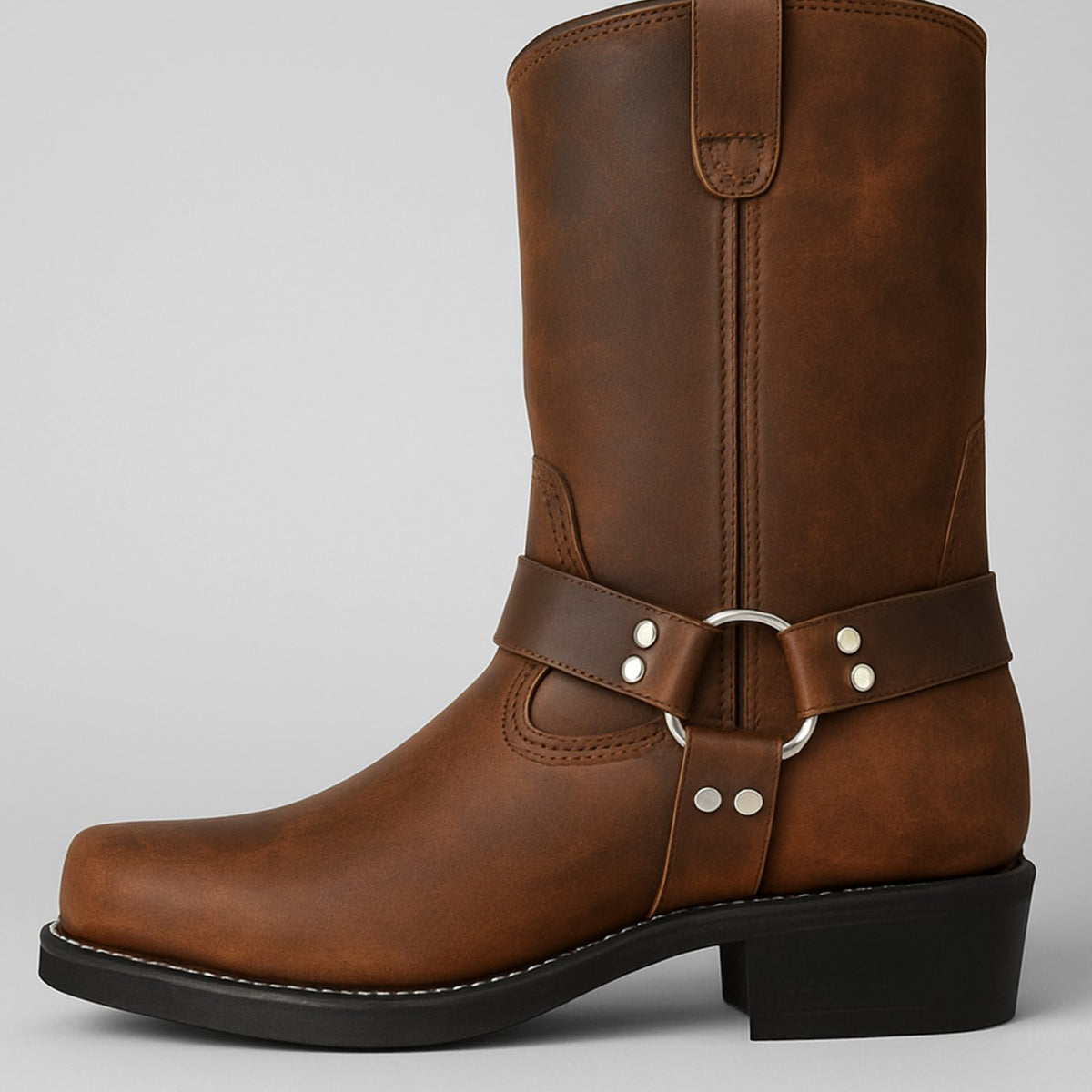 Eleanor | Women's Leather Harness-Buckle Mid-Calf Cowboy Boots