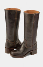 Penelope | Women's Leather Stacked-Heel Knee-High Boots