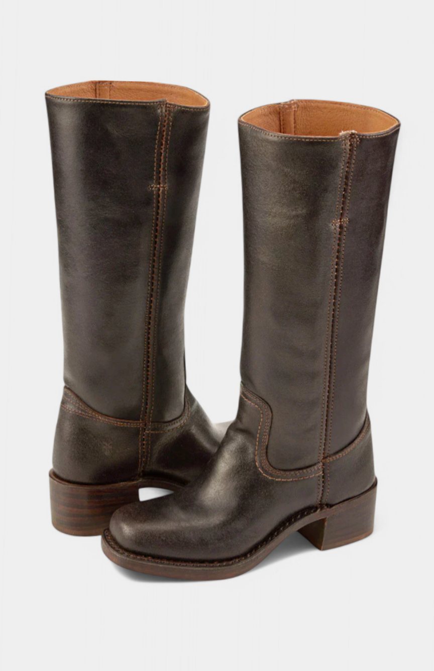 Penelope | Women's Leather Stacked-Heel Knee-High Boots