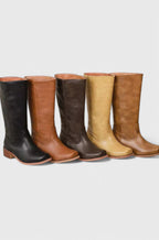 Penelope | Women's Leather Stacked-Heel Knee-High Boots