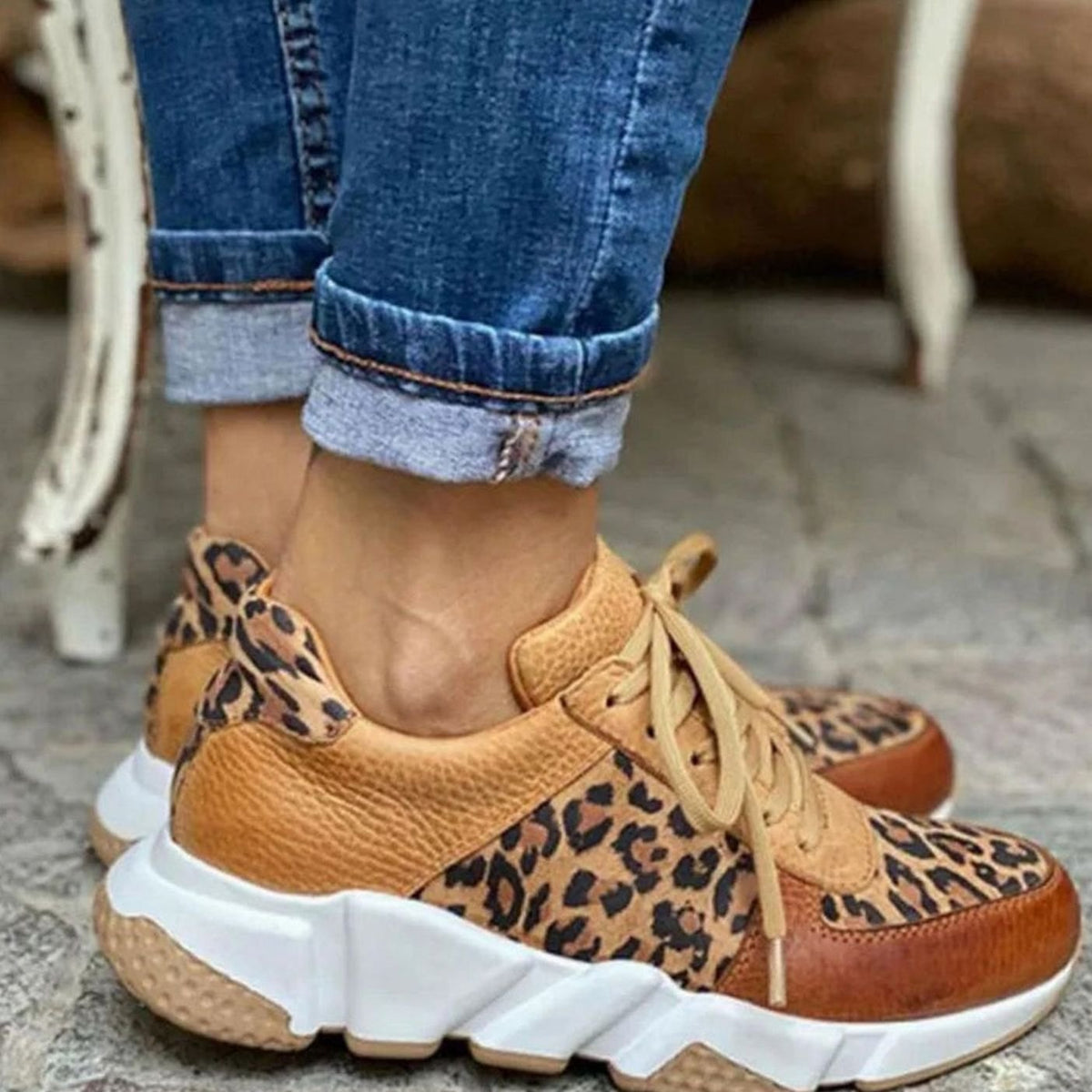 Victoria | Women's Leopard Print Lace-Up Chunky Street Sneakers
