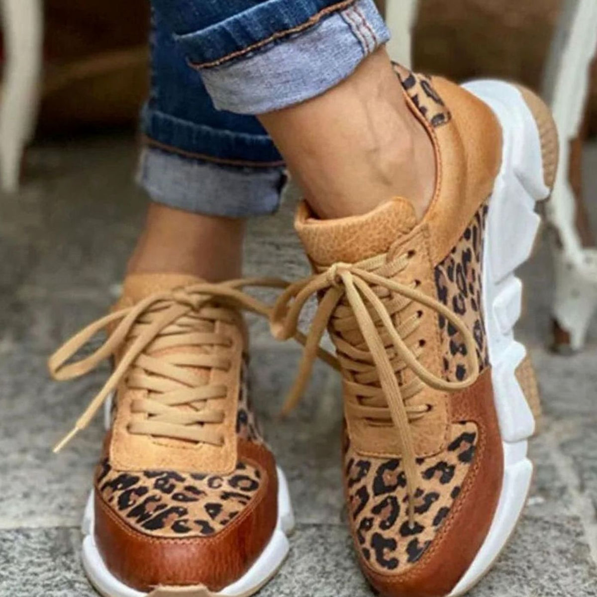 Victoria | Women's Leopard Print Lace-Up Chunky Street Sneakers