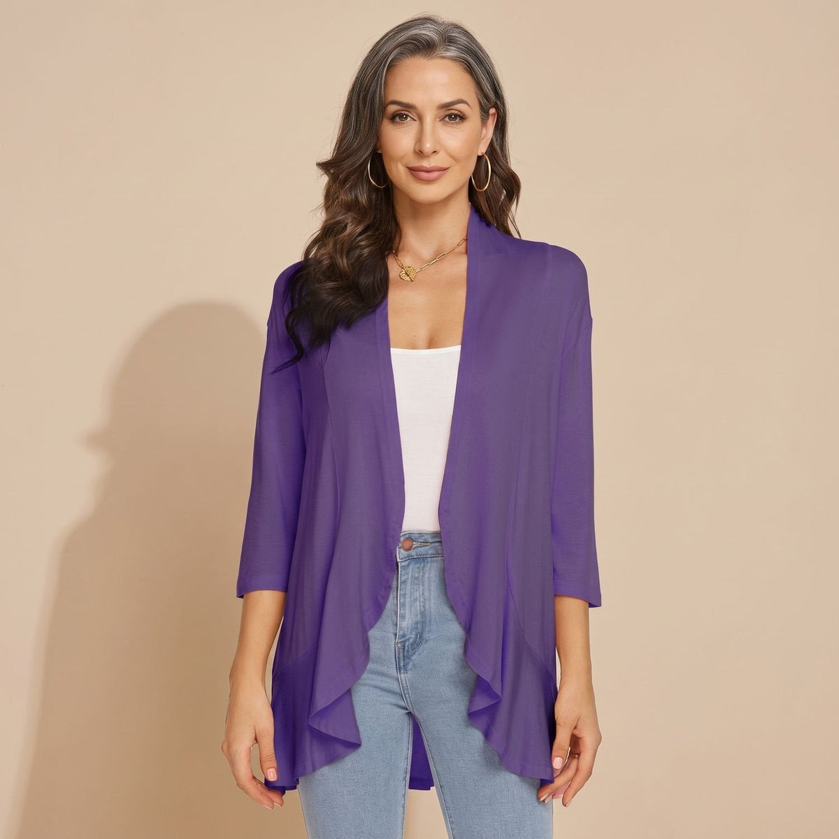 Eleanor | Women's Lightweight Open-Front 3/4 Sleeve Cardigan