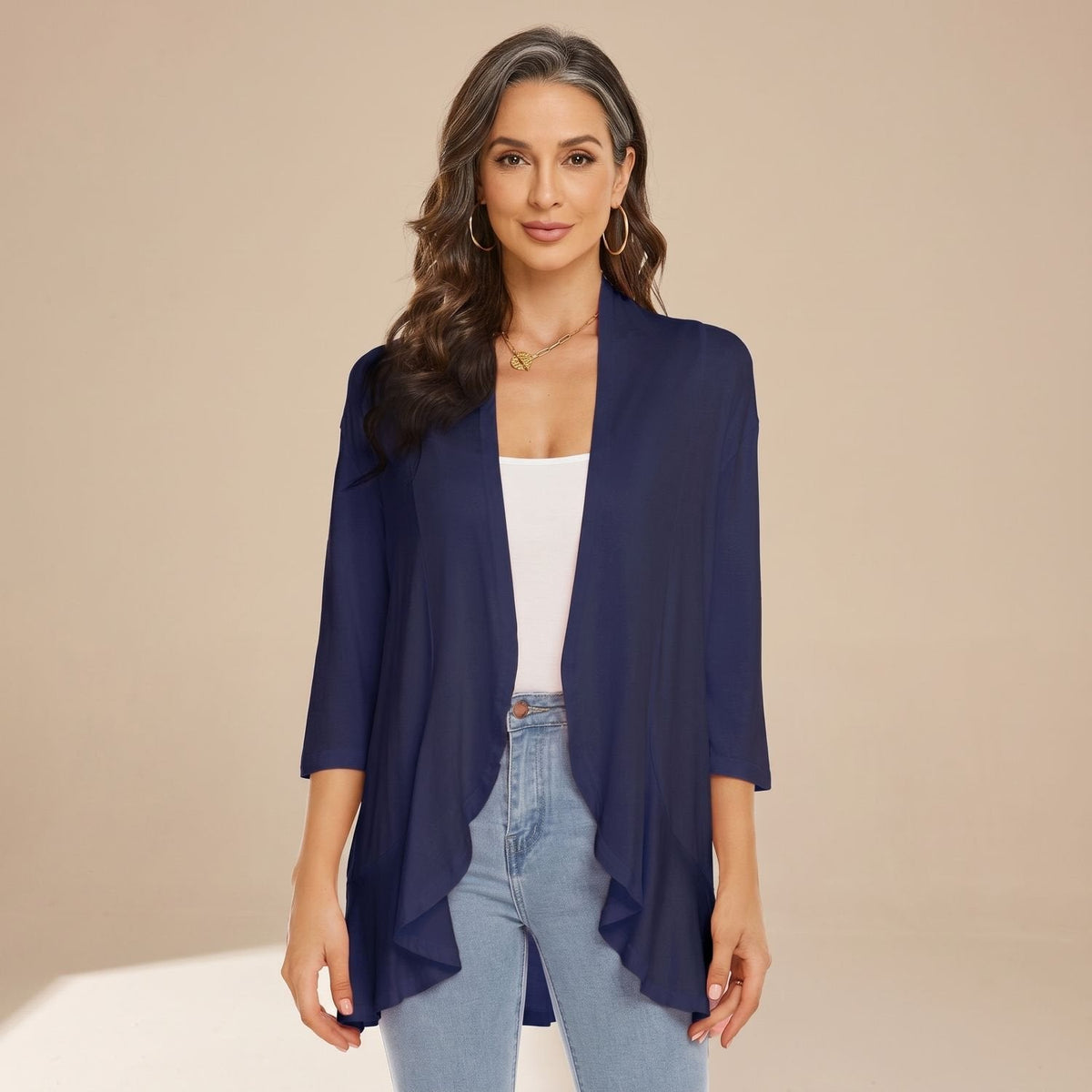 Eleanor | Women's Lightweight Open-Front 3/4 Sleeve Cardigan