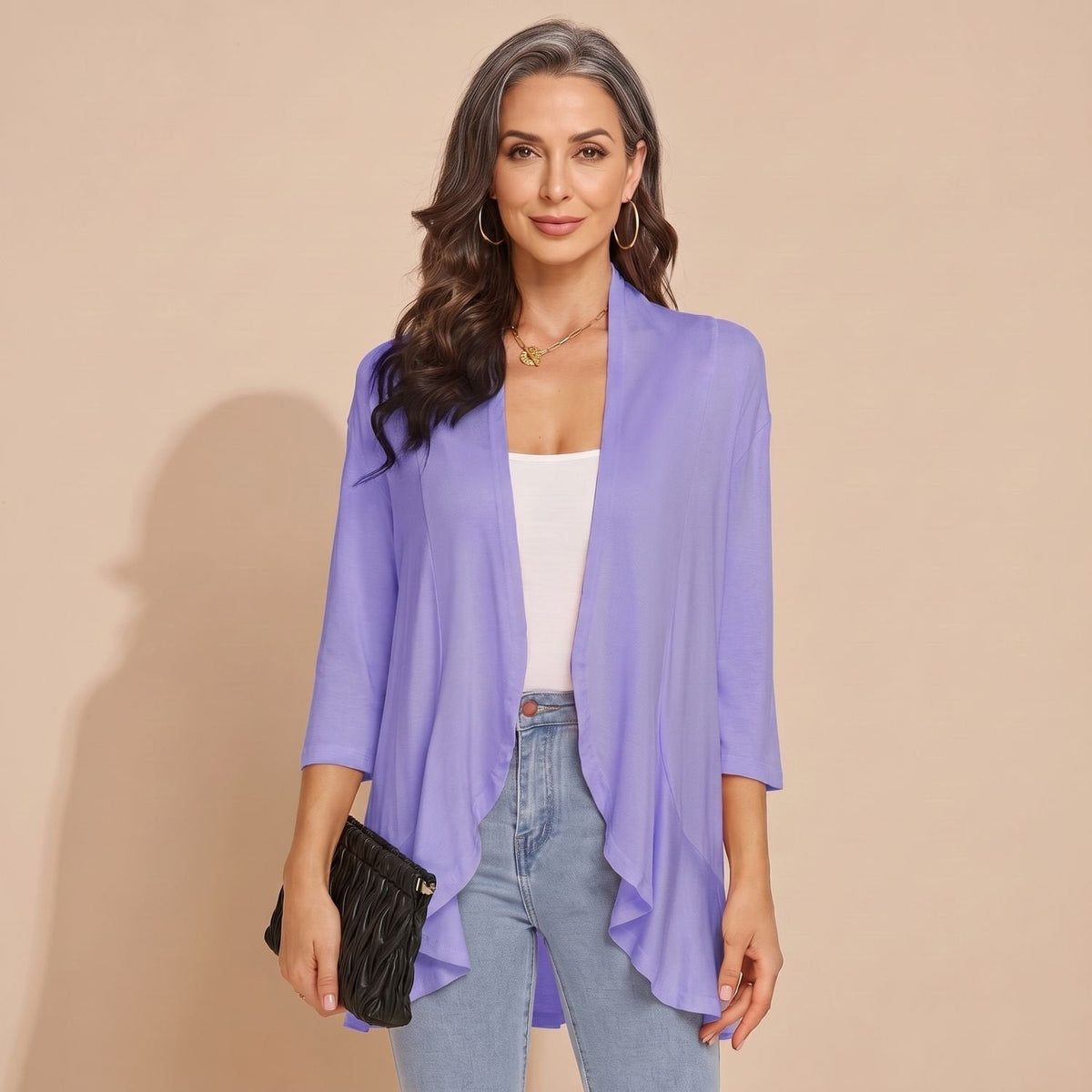 Eleanor | Women's Lightweight Open-Front 3/4 Sleeve Cardigan