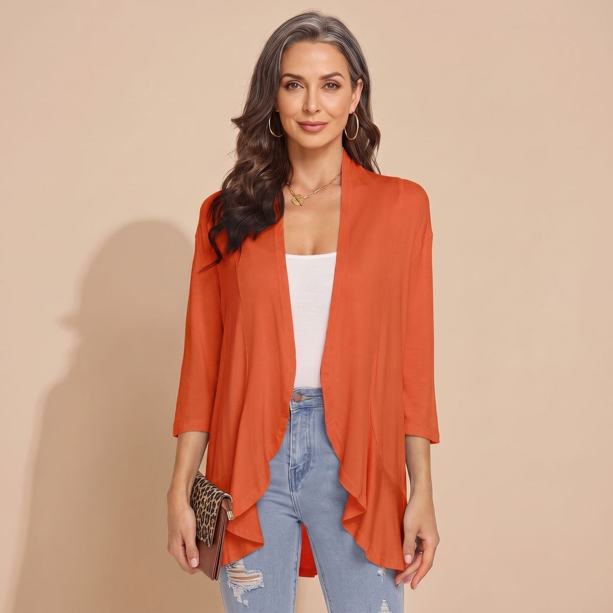 Eleanor | Women's Lightweight Open-Front 3/4 Sleeve Cardigan