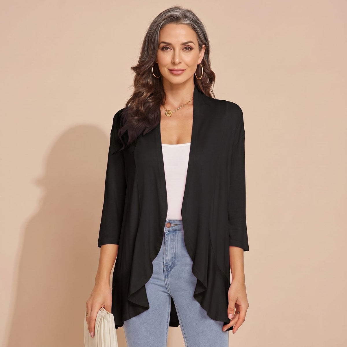 Eleanor | Women's Lightweight Open-Front 3/4 Sleeve Cardigan