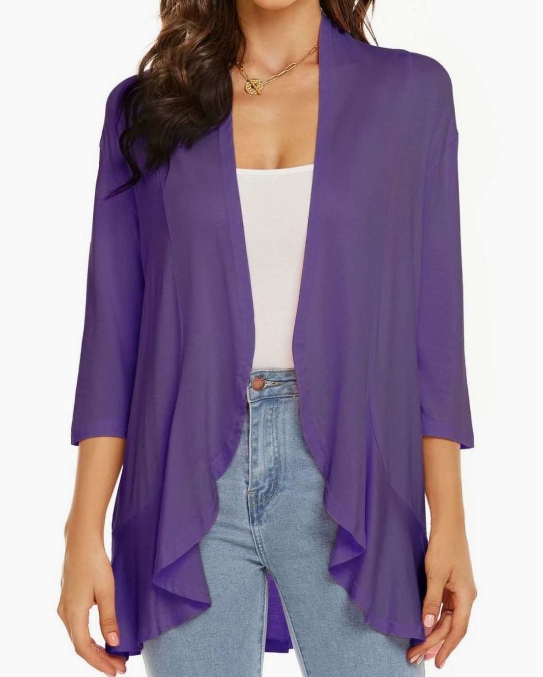 Grace | Women's Lightweight Open-Front 3/4 Sleeve Draped Cardigan