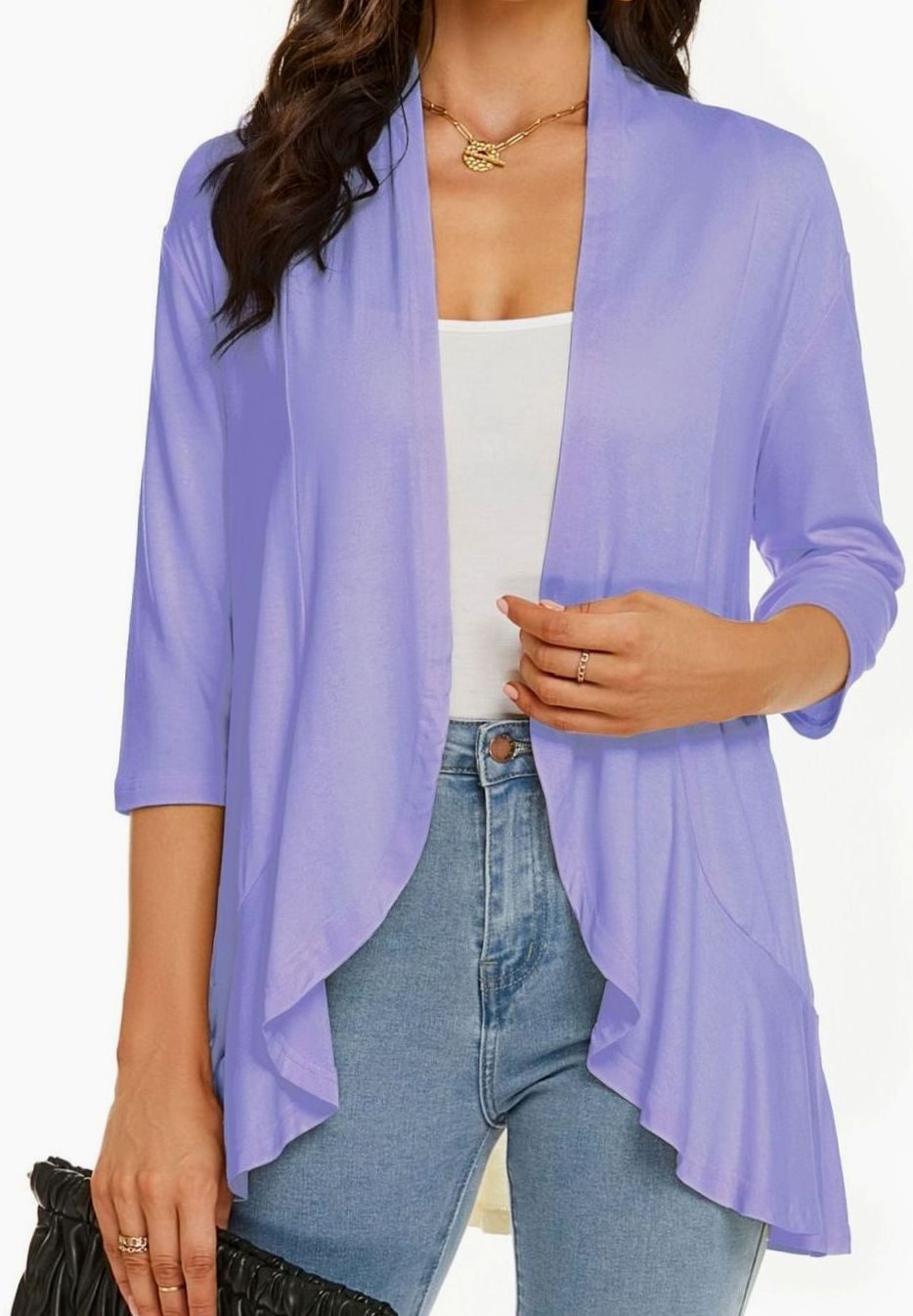 Grace | Women's Lightweight Open-Front 3/4 Sleeve Draped Cardigan