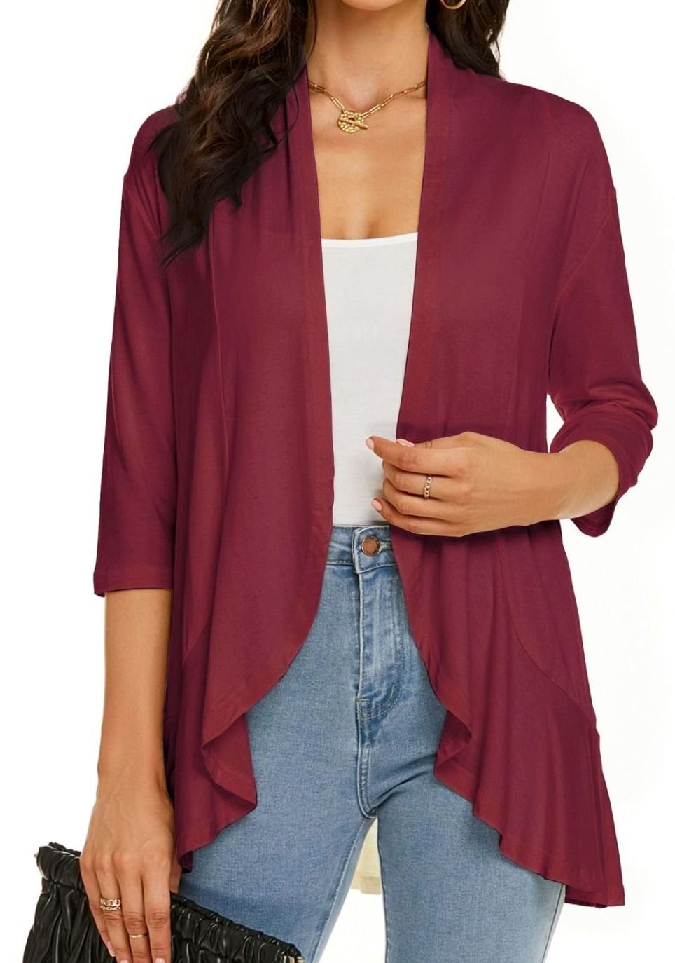 Grace | Women's Lightweight Open-Front 3/4 Sleeve Draped Cardigan
