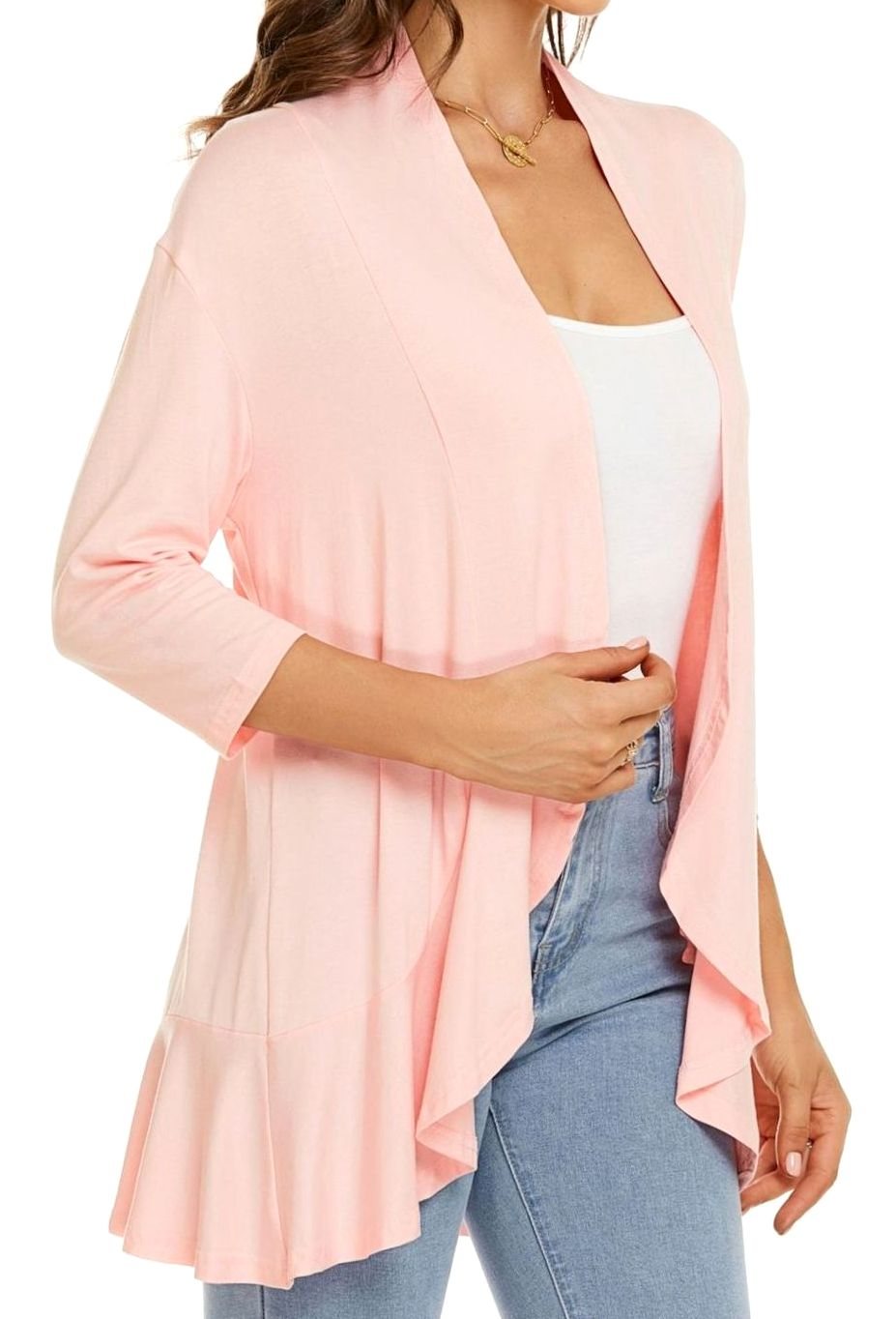 Grace | Women's Lightweight Open-Front 3/4 Sleeve Draped Cardigan