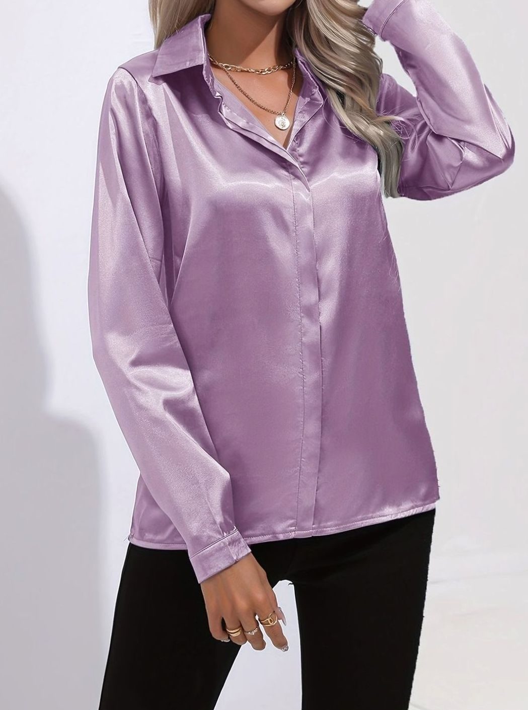 Mia | Women's Long Sleeve Button-Down Satin Blouse