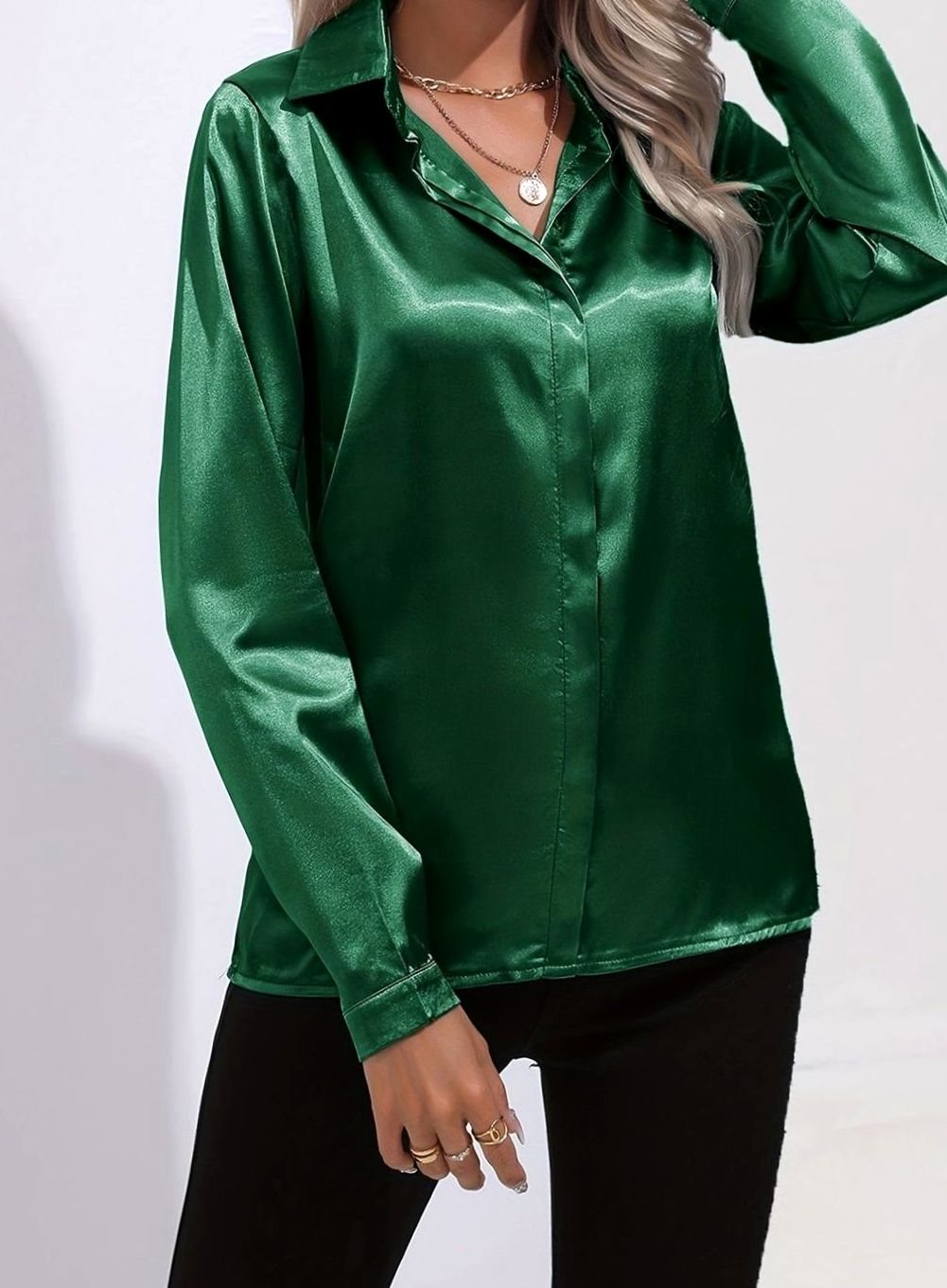 Mia | Women's Long Sleeve Button-Down Satin Blouse