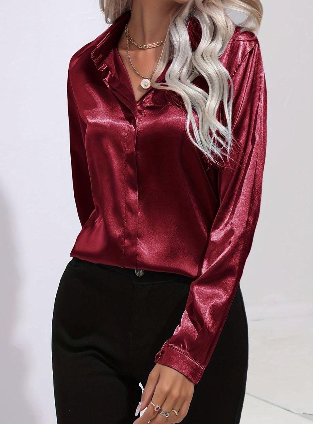 Mia | Women's Long Sleeve Button-Down Satin Blouse