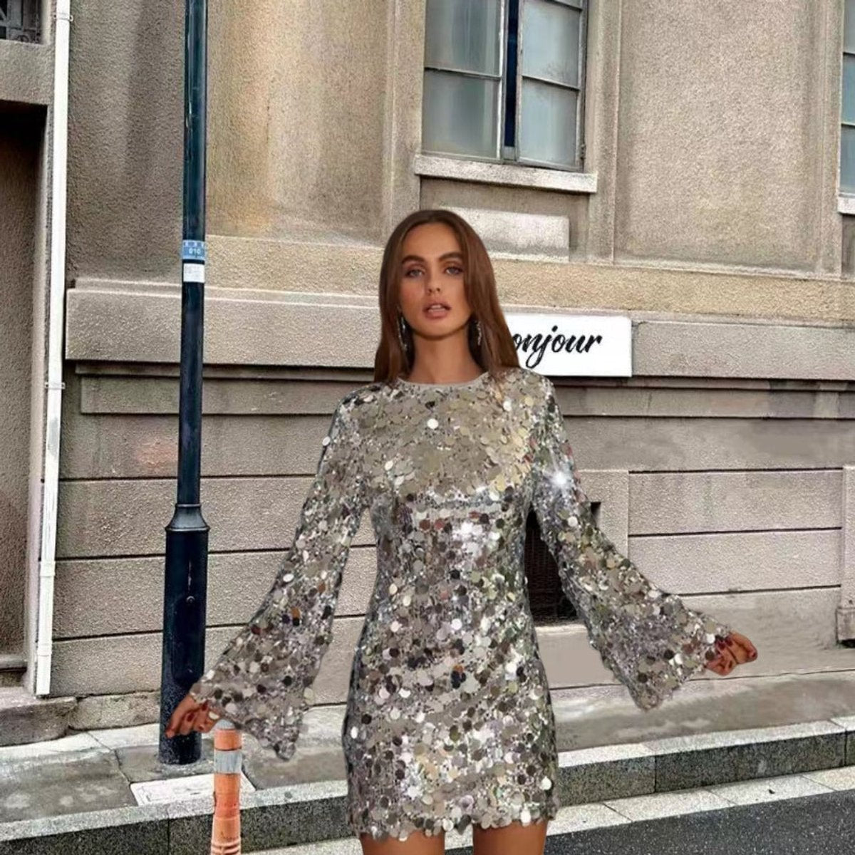 Mia | Women's Long Sleeve Sequin Mini Cocktail Dress