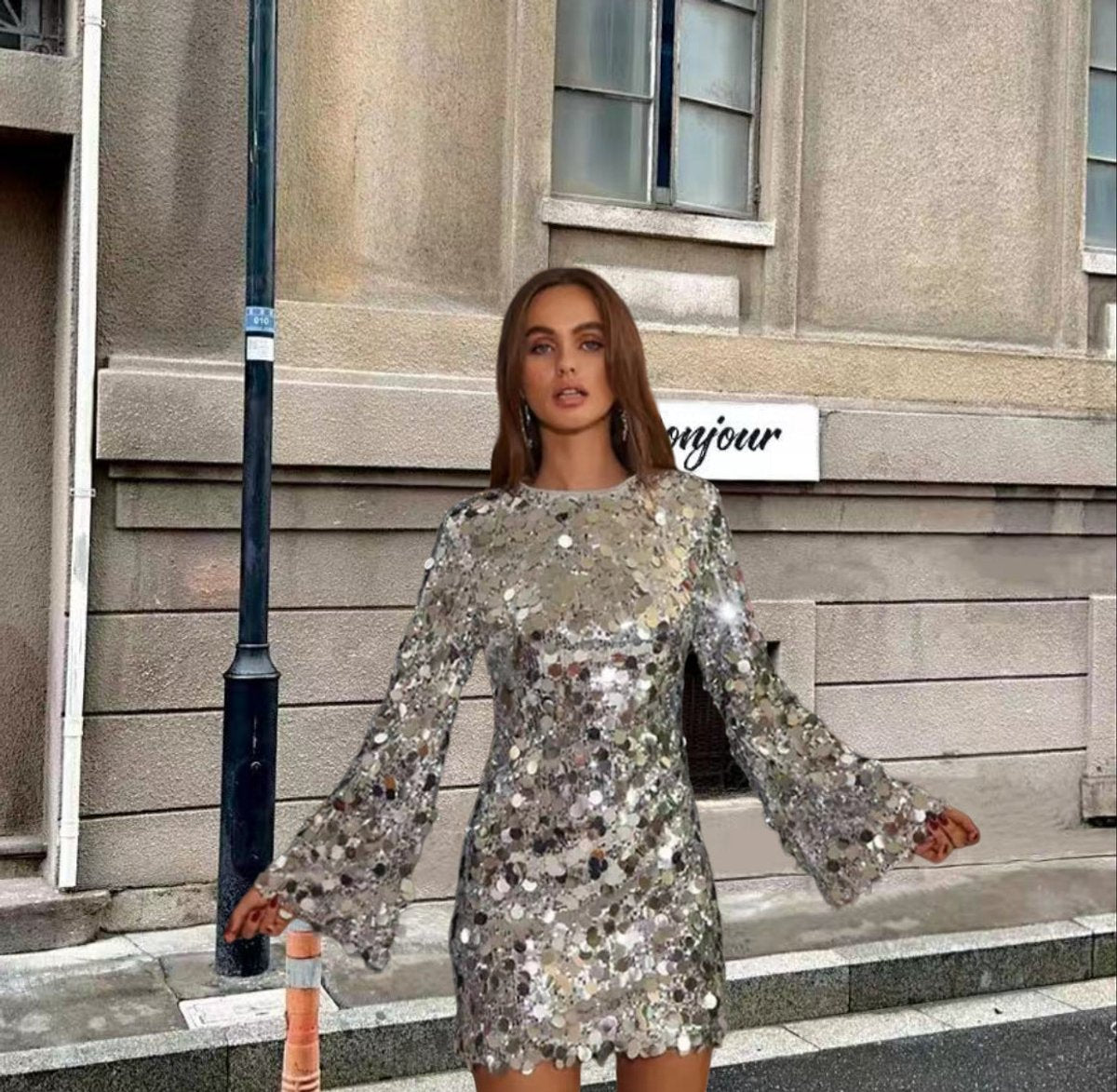 Mia | Women's Long Sleeve Sequin Mini Cocktail Dress