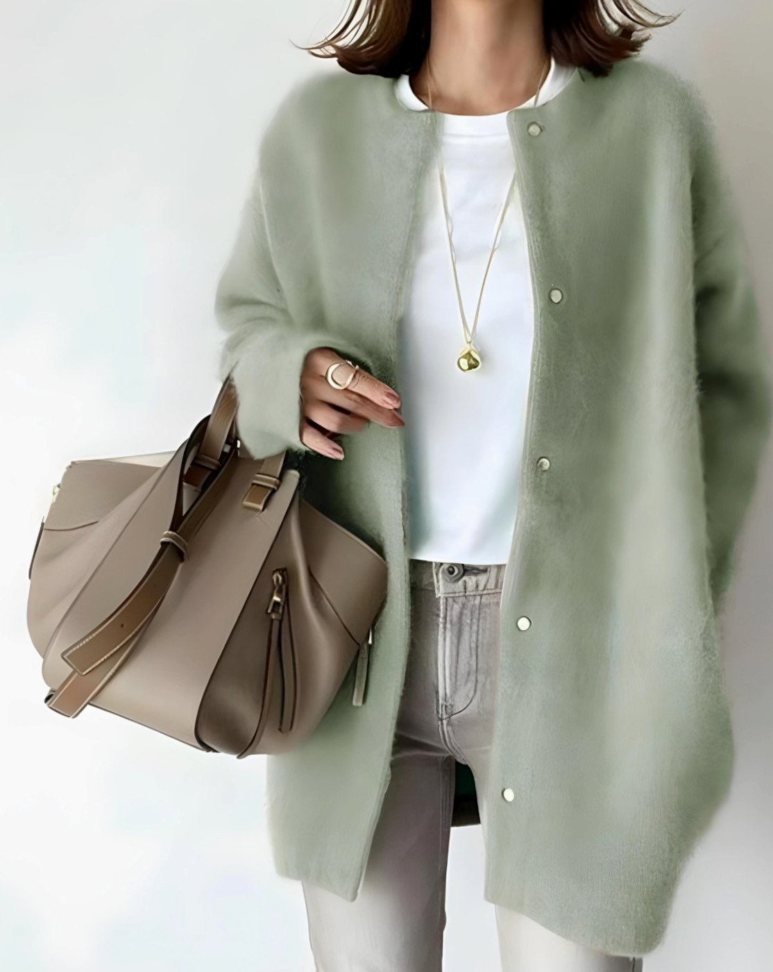 Grace | Women's Longline Crew Neck Snap-Button Relaxed-Fit Cardigan