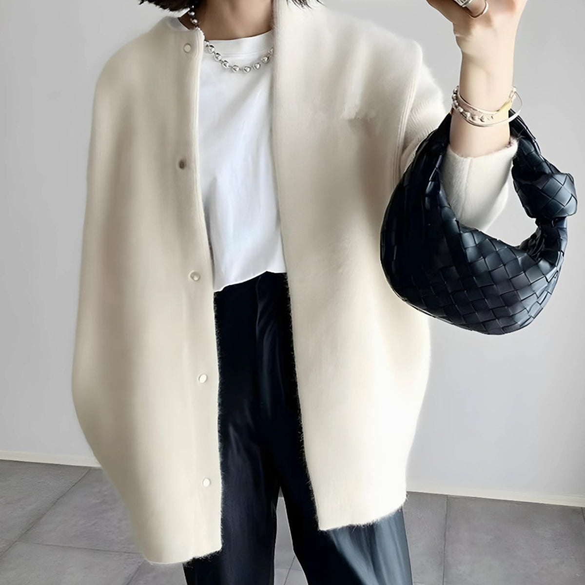 Grace | Women's Longline Crew Neck Snap-Button Relaxed-Fit Cardigan