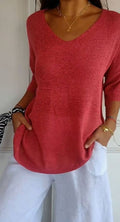 Harper | Women's Longline Loose Fit V-Neck Knit Tunic Top