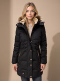 Layla | Women's Longline Quilted Puffer Coat Faux Fur Hooded