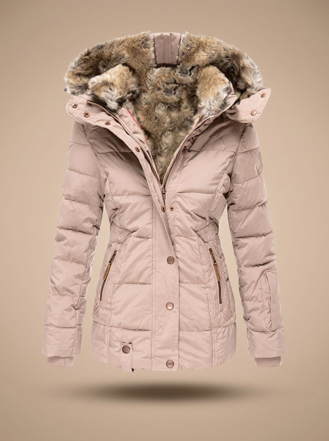 Layla | Women's Longline Quilted Puffer Coat Faux Fur Hooded